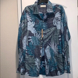 Roundtree & Yorke Linen Shirt Blue Size XL NWT